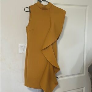 Fashion Nova Yellow Asymmetrical Ruffled Sheath Dress